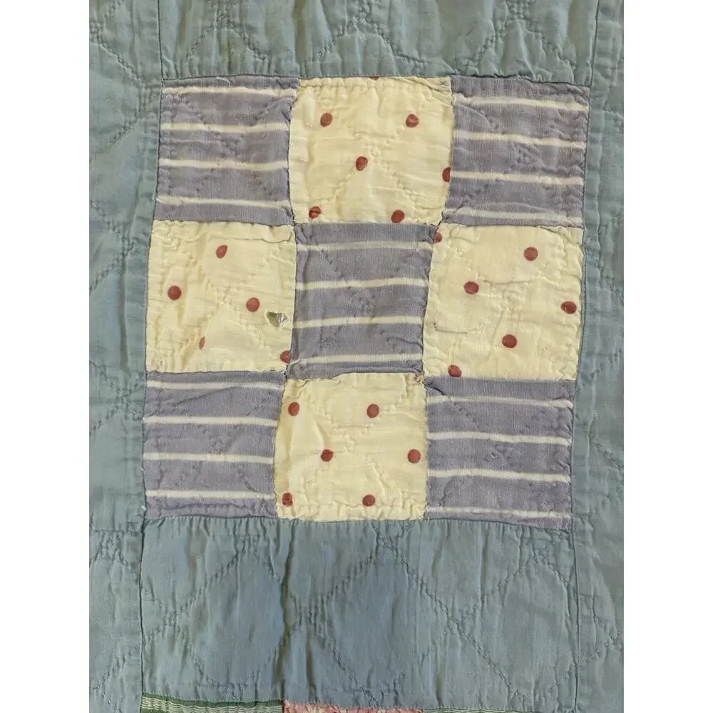 Vtg CottageCore Hand sown Patchwork Quilt 78x94 Reversible Yellow Distressed